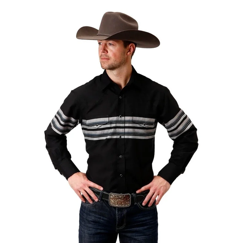 Relaxed Looks Relaxed Footwear Roper Western Shirt Mens Long Sleeve Stripes Black 01-001-0043-0709 BL Relaxed Looks Relaxed Footwear Roper Western Shirt Mens Long Sleeve Stripes Black 01-001-0043-0709 BL