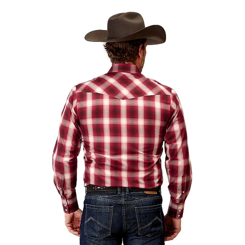 Sporty Styles Functional Tops Roper Western Shirt Mens Plaid Long Sleeve Red 01-001-0171-3007 RE Sporty Styles Functional Tops Roper Western Shirt Mens Plaid Long Sleeve Red 01-001-0171-3007 RE
