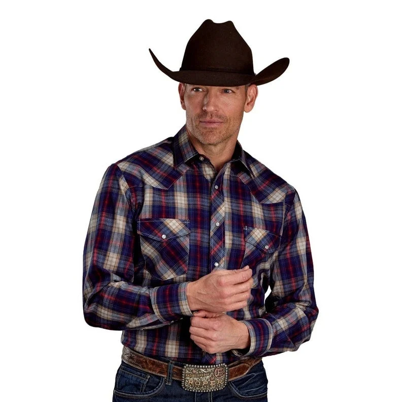 Versatile Outfits Classic Footwear Roper Western Shirt Mens Plaid Snap L/S Blue 01-001-0101-6083 BU