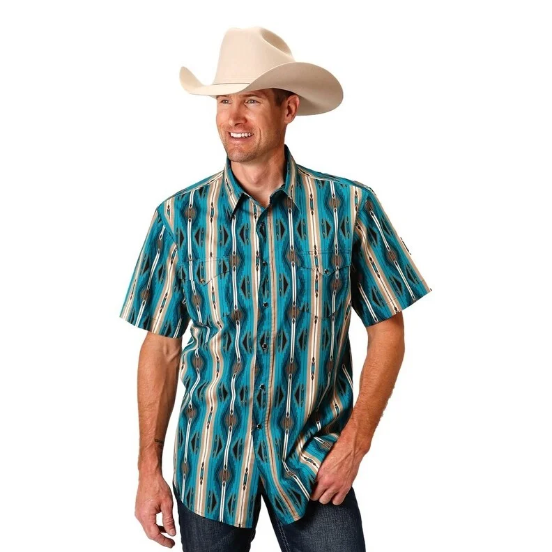 Premium Fit Trendy Pants Roper Western Shirt Mens S/S Aztec Stripe Snap 03-002-0485-0305 GR Premium Fit Trendy Pants Roper Western Shirt Mens S/S Aztec Stripe Snap 03-002-0485-0305 GR