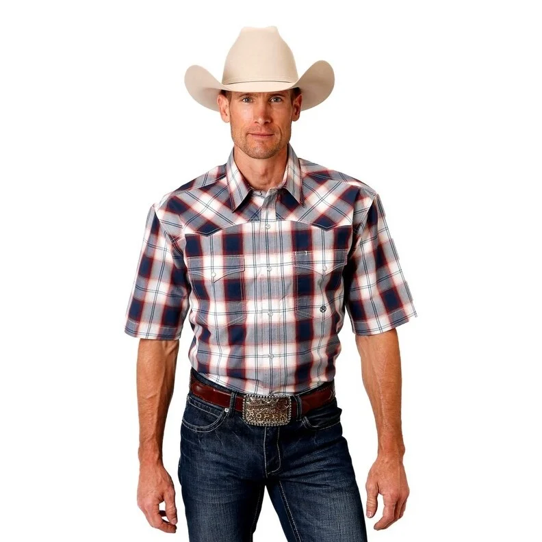 Comfy Outerwear Functional Pants Roper Western Shirt Mens S/S Liberty Plaid Navy 03-002-0278-4048 BU Comfy Outerwear Functional Pants Roper Western Shirt Mens S/S Liberty Plaid Navy 03-002-0278-4048 BU
