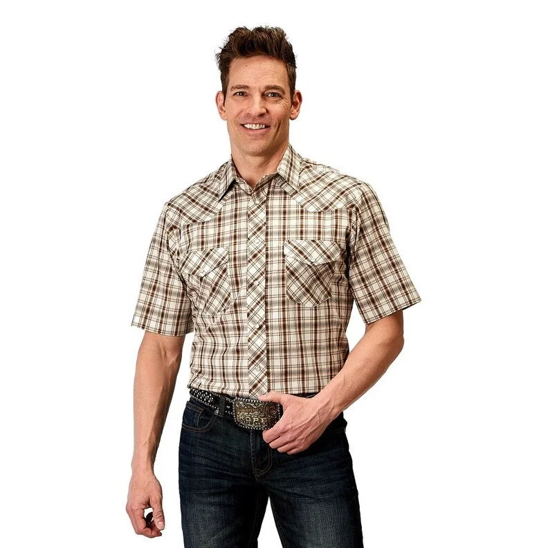 Practical Looks Smart Denim Roper Western Shirt Mens S/S Plaid Snap Brown 01-002-0101-3001 BR Practical Looks Smart Denim Roper Western Shirt Mens S/S Plaid Snap Brown 01-002-0101-3001 BR