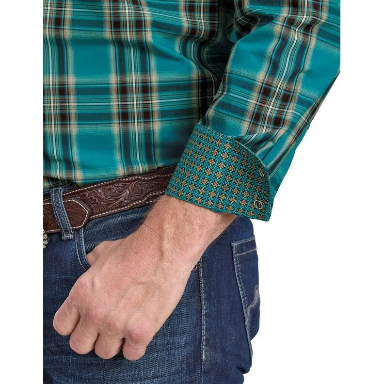 Cozy Basics Trendy Footwear Roper Western Shirt Mens Snap Cuff L/S Plaid Teal 03-001-0278-1036 GR