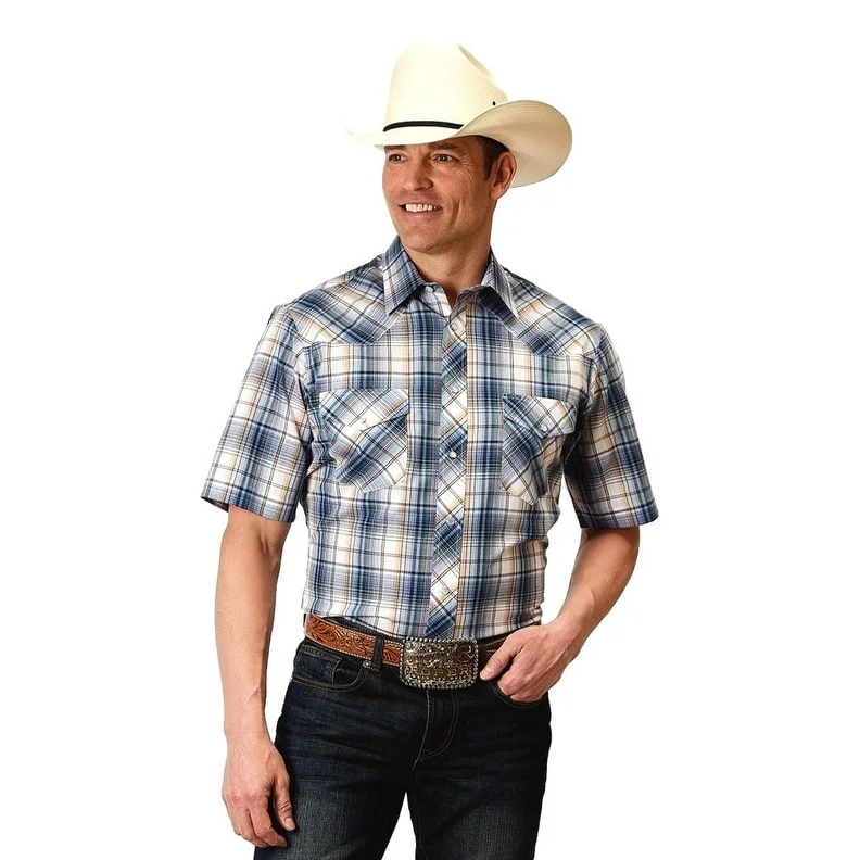 Laid-Back Wear Winter Fashion Roper Western Shirt Mens Snap Plaid S/S Blue 01-002-0101-3004 BU Laid-Back Wear Winter Fashion Roper Western Shirt Mens Snap Plaid S/S Blue 01-002-0101-3004 BU