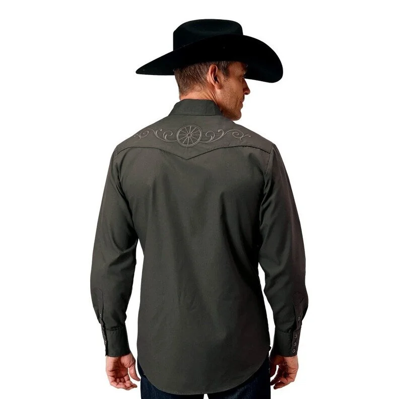 Roper Western Shirt Mens Solid Wheel L/S Gray 01-001-0017-1072 GY