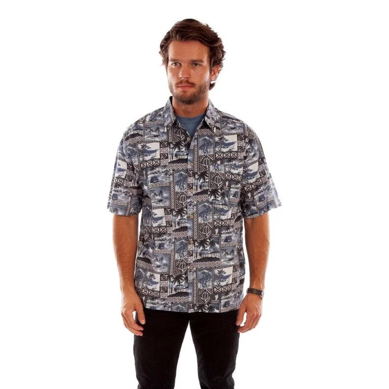 Everyday Comfort Wear Smart Jackets Scully Western Shirt Mens S/S Hawaiian Print Midnight Sky F0_5351 Everyday Comfort Wear Smart Jackets Scully Western Shirt Mens S/S Hawaiian Print Midnight Sky F0_5351