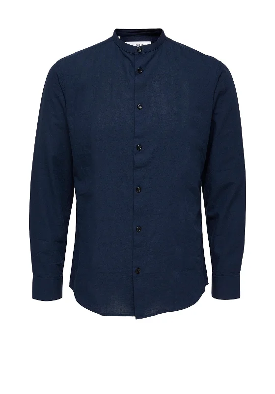Relaxed Wearables Smart Jeans Selected Homme Linen Grandad Collar Shirt, Dark Sapphire Relaxed Wearables Smart Jeans Selected Homme Linen Grandad Collar Shirt, Dark Sapphire