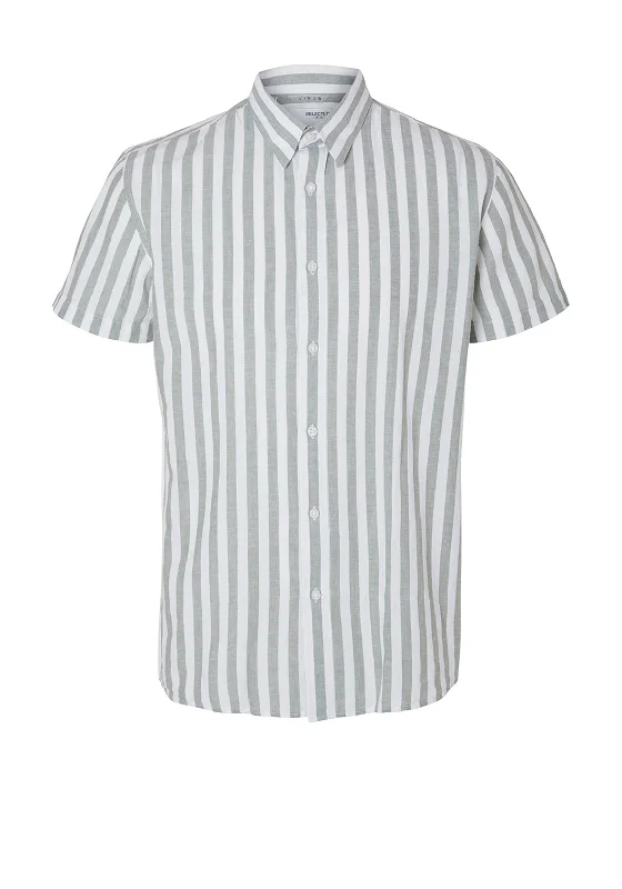 Cool Gear Trendy Hoodies Selected Homme Classic Linen Striped Shirt, Desert Sage