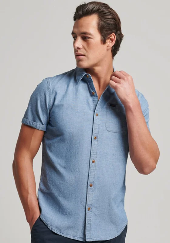 Comfy Outerwear Weekend Wear Superdry Vintage Oxford Short Sleeve Shirt, Worn Wash Indigo Comfy Outerwear Weekend Wear Superdry Vintage Oxford Short Sleeve Shirt, Worn Wash Indigo