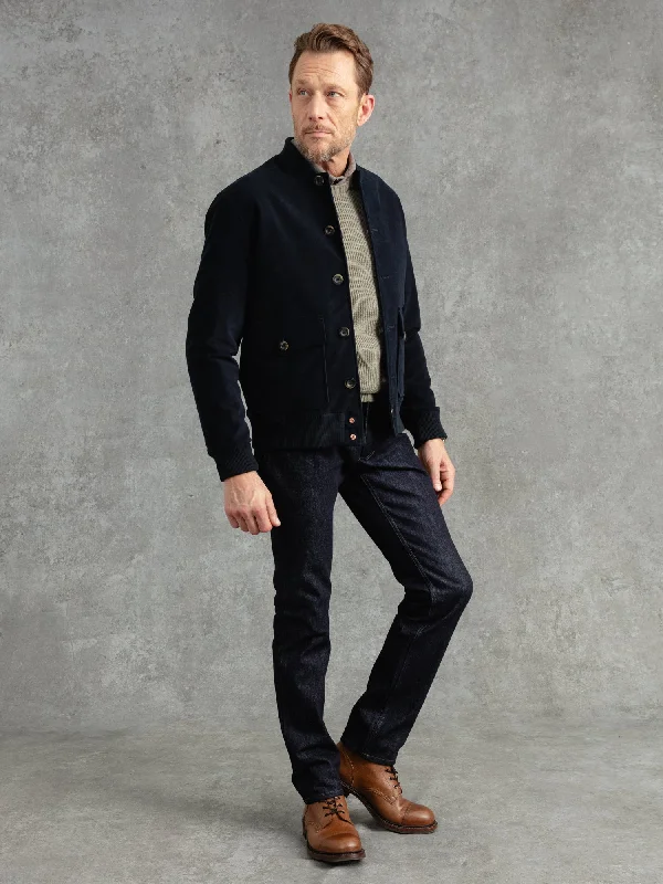Sport Chic Cozy Sweaters The Moleskin Bomber - Navy