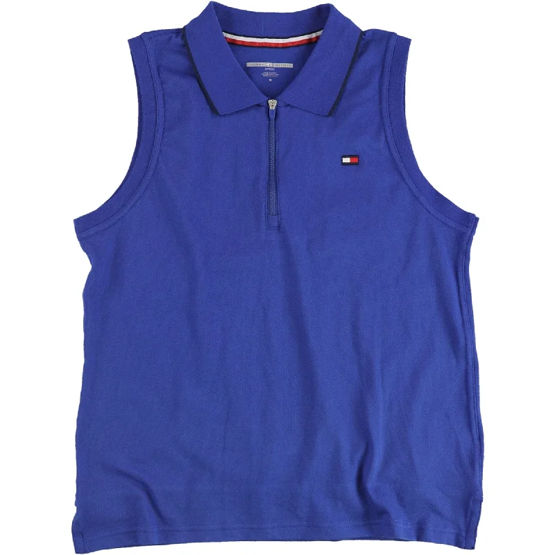 Trendy Apparel Simple Shirts Tommy Hilfiger Womens Zipper Polo Shirt, Blue, Medium