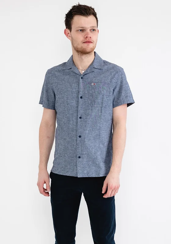 Relaxed Activewear Classic Suits Tommy Jeans Classic Linen Camp Shirt, Twilight Navy Relaxed Activewear Classic Suits Tommy Jeans Classic Linen Camp Shirt, Twilight Navy