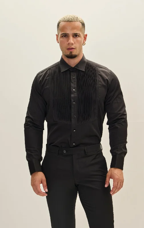 Active Comfort Fashion Suits Pure Cotton Pleated Classic Collar Formal Shirt - Black Active Comfort Fashion Suits Pure Cotton Pleated Classic Collar Formal Shirt - Black