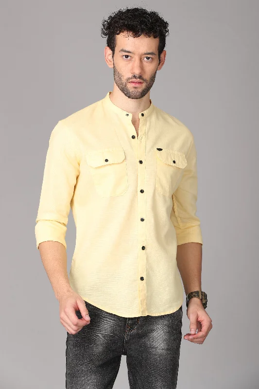 Smart Casual Wear Warm Outerwear Yellow Linen Shirt