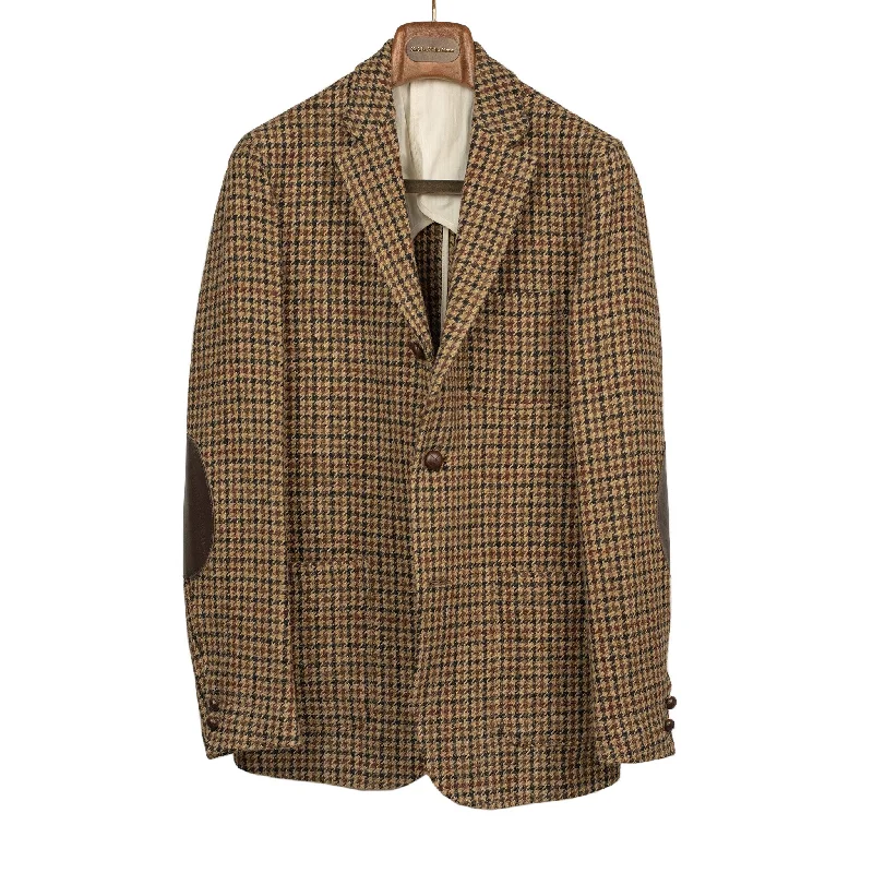 Lightweight T-shirts Fashionable T-shirts Elbow patch sport coat in brown, black, and burgundy guncheck Harris Tweed wool