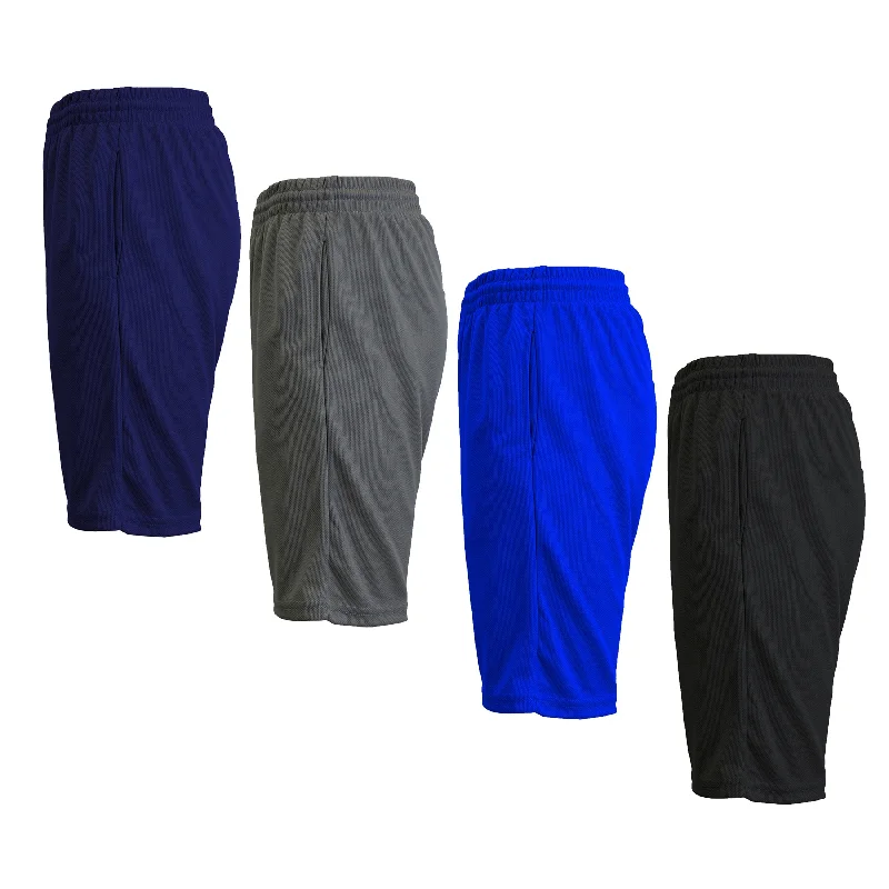 [4-PACK] Men's Solid Active Mesh Moisture Wicking Shorts