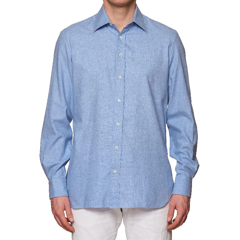 Stylish Layers Sporty Accessories ANDERSON & SHEPPARD Blue Cashmere-Cotton Dress Shirt EU 41 US 16 Stylish Layers Sporty Accessories ANDERSON & SHEPPARD Blue Cashmere-Cotton Dress Shirt EU 41 US 16