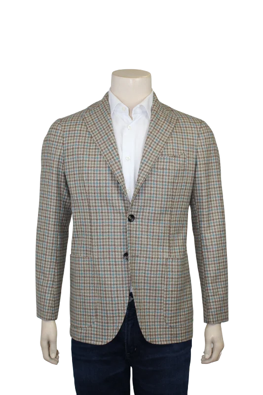 Aqua Brown Tan Check Sport Coat