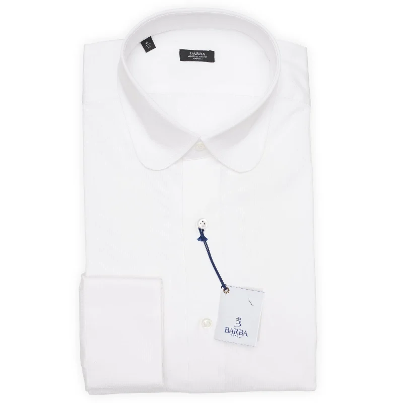 BARBA Napoli Handmade White Twill Cotton Dress Shirt NEW Club Collar