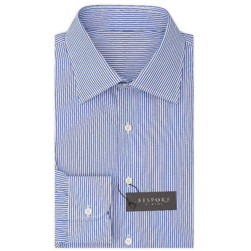 Warm Essentials Cozy Outerwear BESPOKE ATHENS Handmade Blue Striped Cotton Poplin Dress Shirt NEW Warm Essentials Cozy Outerwear BESPOKE ATHENS Handmade Blue Striped Cotton Poplin Dress Shirt NEW