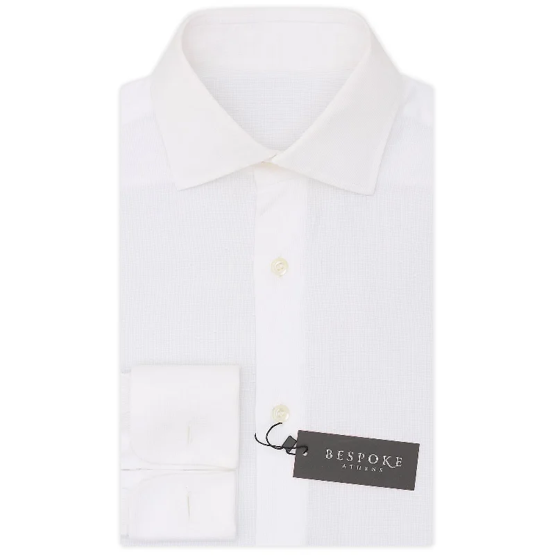 Soft Materials Sporty Bottoms BESPOKE ATHENS Handmade White Dobby Cotton French Cuff Shirt EU 38 NEW US 15