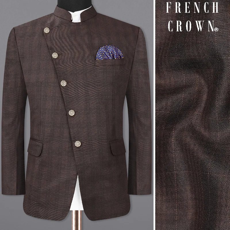 Warm Wear Classic Footwear Birch Brown Plaid Cross Placket Bandhgala Blazer