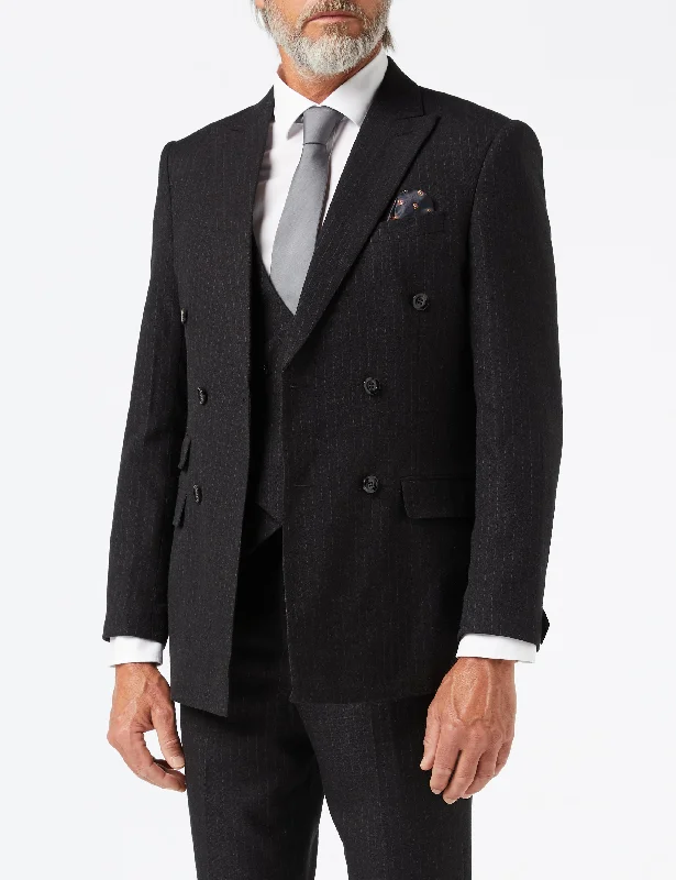 Timeless Style Athletic Tops BLACK DOUBLE BREASTED PINSTRIPE JACKET & WAISTCOAT