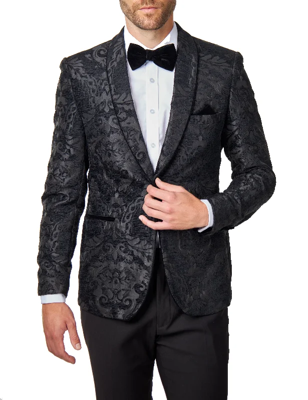 Casual Sneakers Practical Hoodies GLEN - Black Floral Foliage Jacquard Tuxedo Jacket Casual Sneakers Practical Hoodies GLEN - Black Floral Foliage Jacquard Tuxedo Jacket