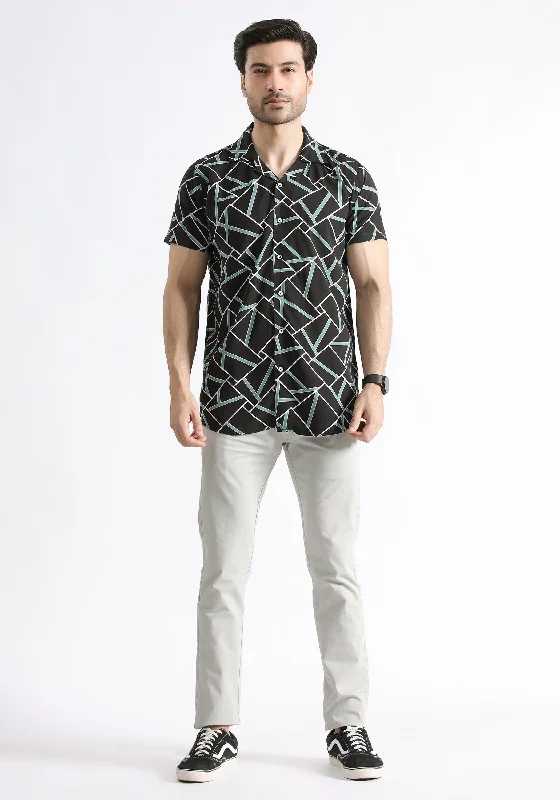 Basic Fashion Casual Footwear Black Geometric Print Shirt