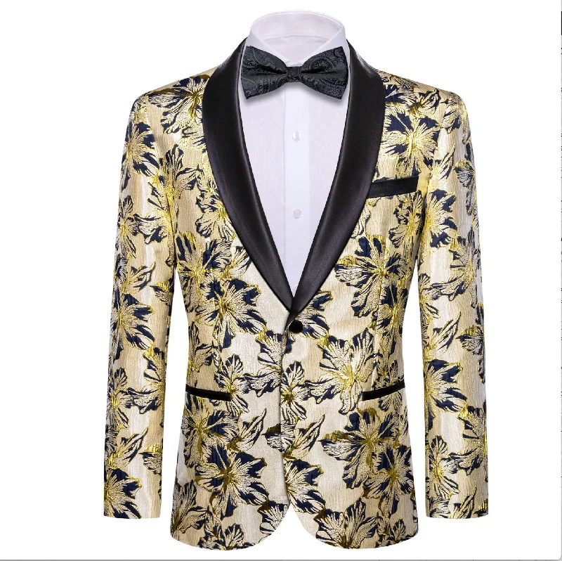 Everyday Jackets Basic Casuals Black Gold Floral Suit Jacket Slim One Button Stylish Blazer-XX-0033 Everyday Jackets Basic Casuals Black Gold Floral Suit Jacket Slim One Button Stylish Blazer-XX-0033