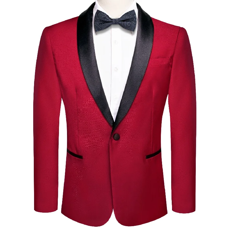 Classic Pieces Bold Pants Black Shawl Collar Crimson Red Solid Blazer - XX-1037