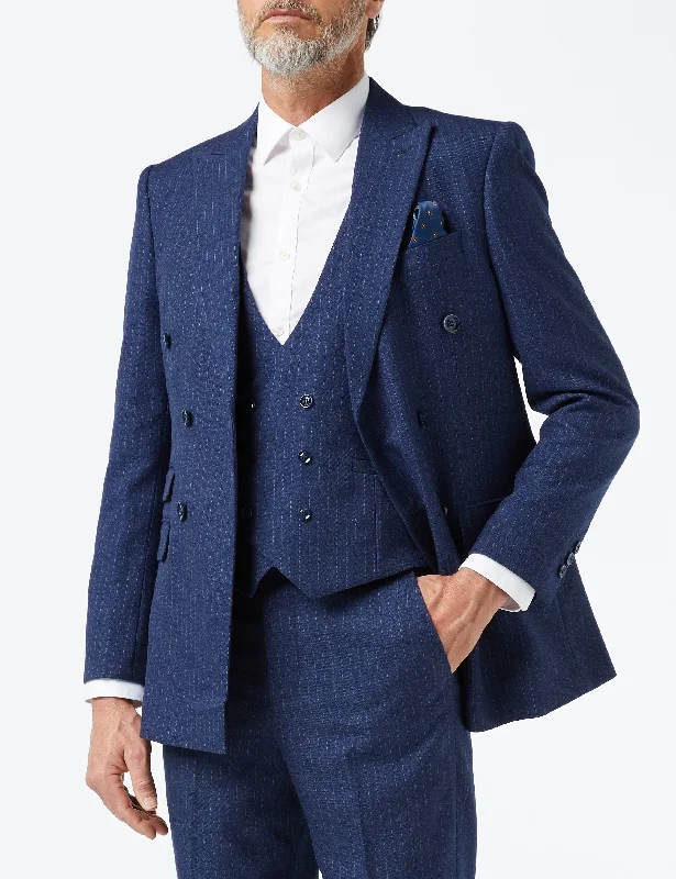 Relaxed Denim Sporty Sweatshirts BLUE DOUBLE BREASTED PINSTRIPE JACKET & WAISTCOAT