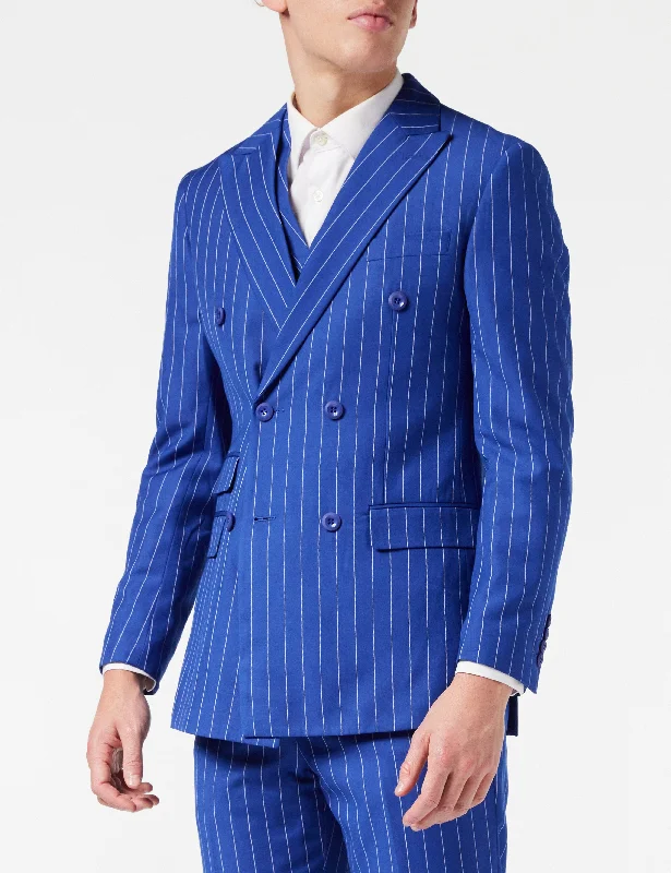Stylish Tops Fashion Suits BLUE DOUBLE BREASTED WIDE CHALK STRIPE JACKET