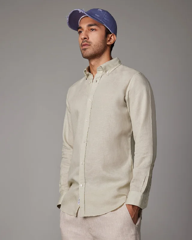 Practical Looks Stylish Shorts Soft Washed Linen Shirt - Fern Green