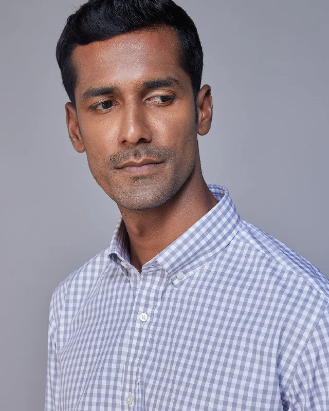 Urban Gear Basic Hoodies Gingham Checked Shirt - Grey