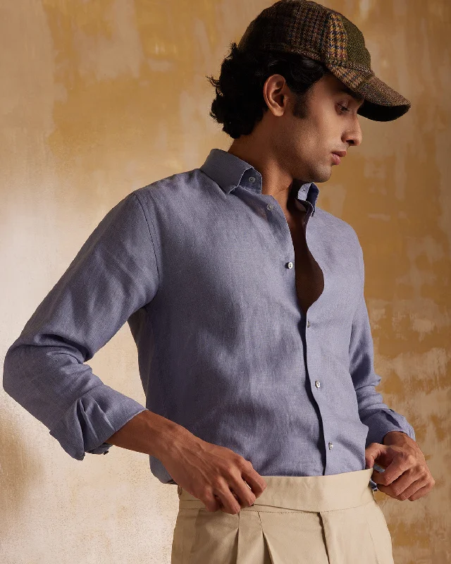 Comfortable Shirts Weekend Wear Soft Washed Linen Shirt - Bluish Grey