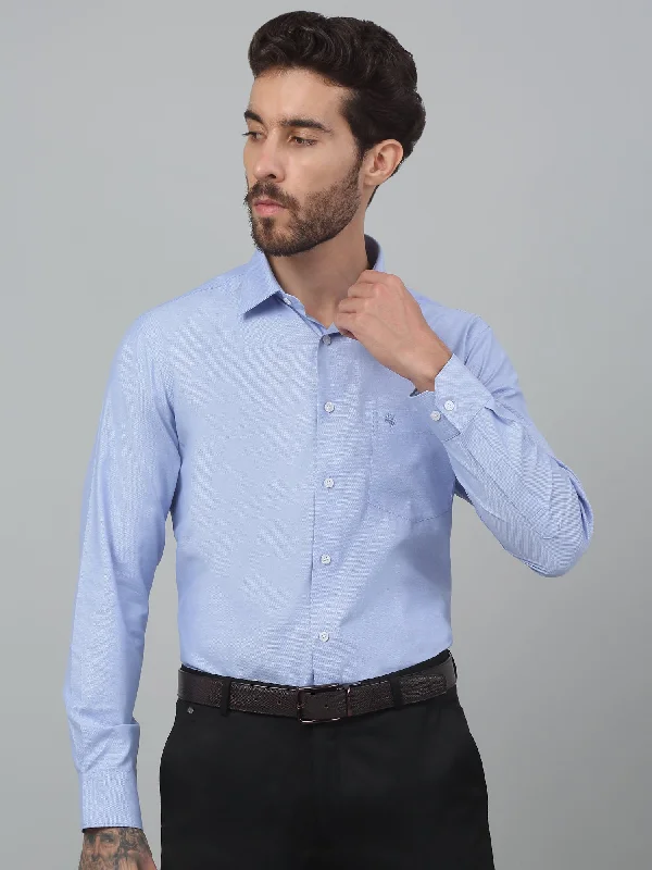 Smart Looks Versatile Shorts Men's Blue Formal Self Textured Full Sleeve Shirt