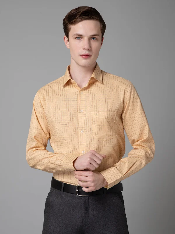 Soft Layers Urban Sweaters Men's Beige Formal Small Checks Full Sleeve Shirt