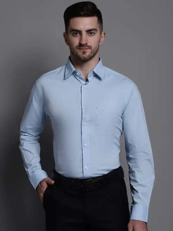 Urban Look Urban Shirts Men's Light Blue Formal Plain Stretch Full Sleeve Shirt