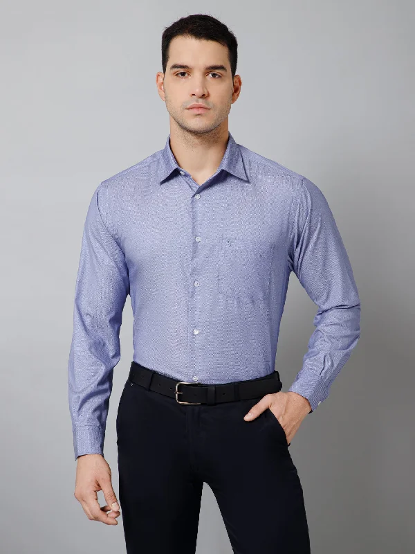 Sporty Trends Athletic Pants Men's Blue Formal Self Textured Full Sleeve Shirt