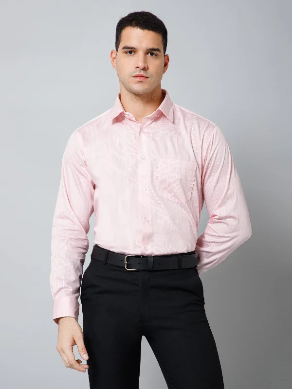 Active Tops Classic Suits Men's Light Pink Formal Thin Stripe Full Sleeve Shirt