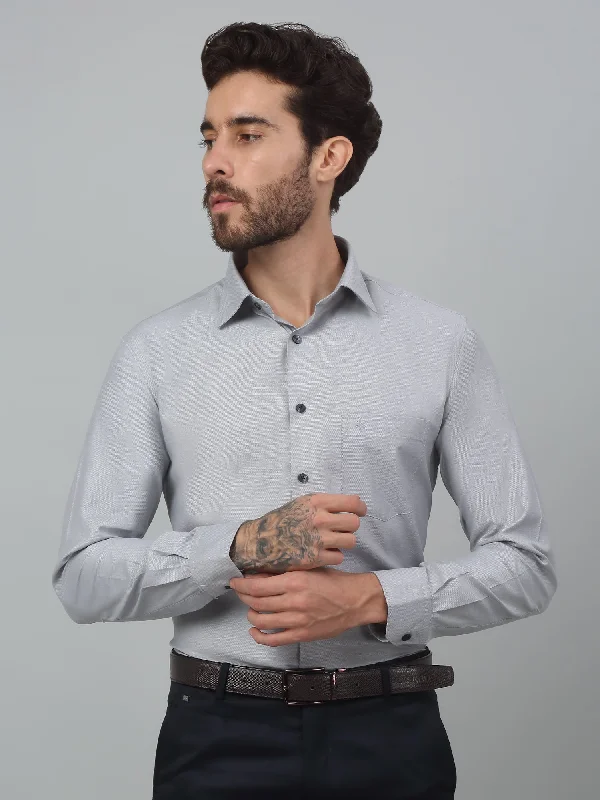 Functional Tops Simple Jeans Men's Light Grey Formal Self Textured Full Sleeve Shirt Functional Tops Simple Jeans Men's Light Grey Formal Self Textured Full Sleeve Shirt