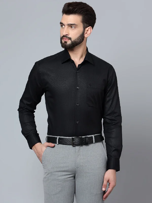 Classic Jackets Comfort Tops Men's Black Formal Self Textured Full Sleeve Shirt