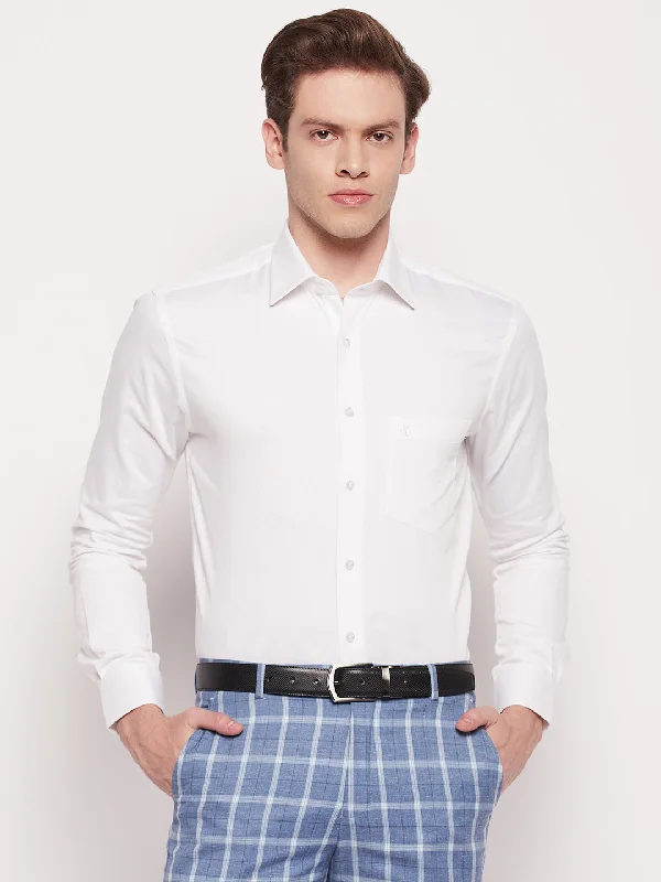 Simple Apparel Functional Tops Men's White Formal Self textured Full Sleeve Shirt