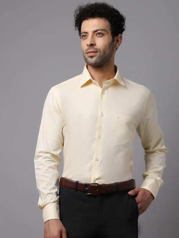 Urban Style Casual Looks Men's Light Yellow Formal Fil a Fil Plain Full Sleeve Shirt Urban Style Casual Looks Men's Light Yellow Formal Fil a Fil Plain Full Sleeve Shirt