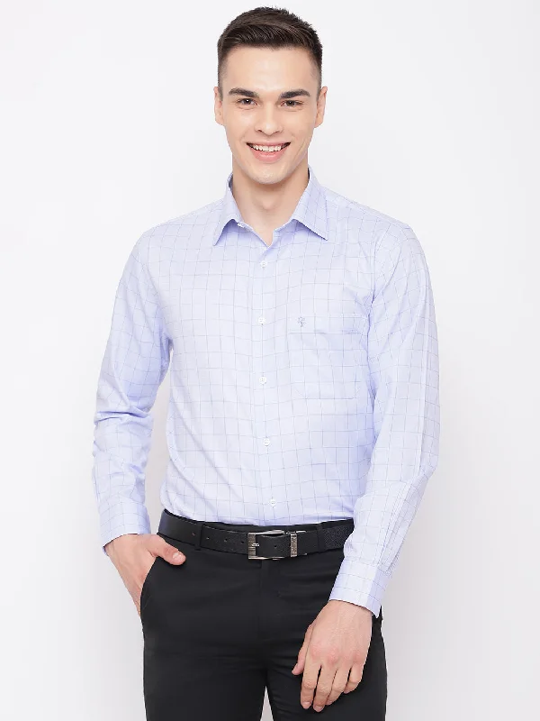 Easy Pants Street Styles Men's Sky Blue Formal Medium Checks Full Sleeve Shirt