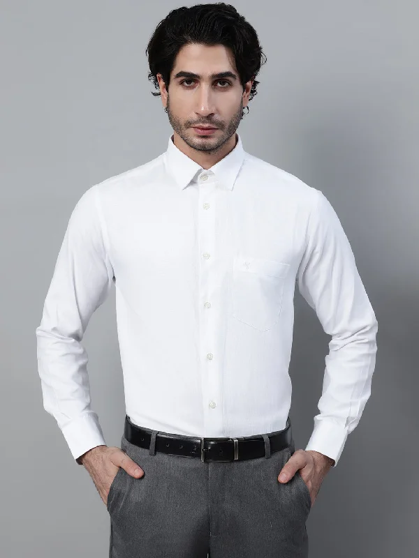 Street Casuals Winter Fashion Men's White Formal Self textured Full Sleeve Shirt