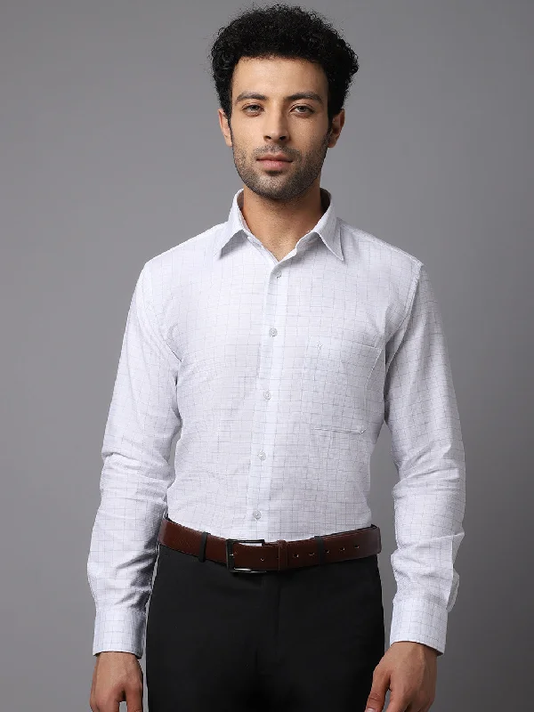 Trendy Apparel Relaxed Sweaters Men's White Formal Medium Checks Full Sleeve Shirt