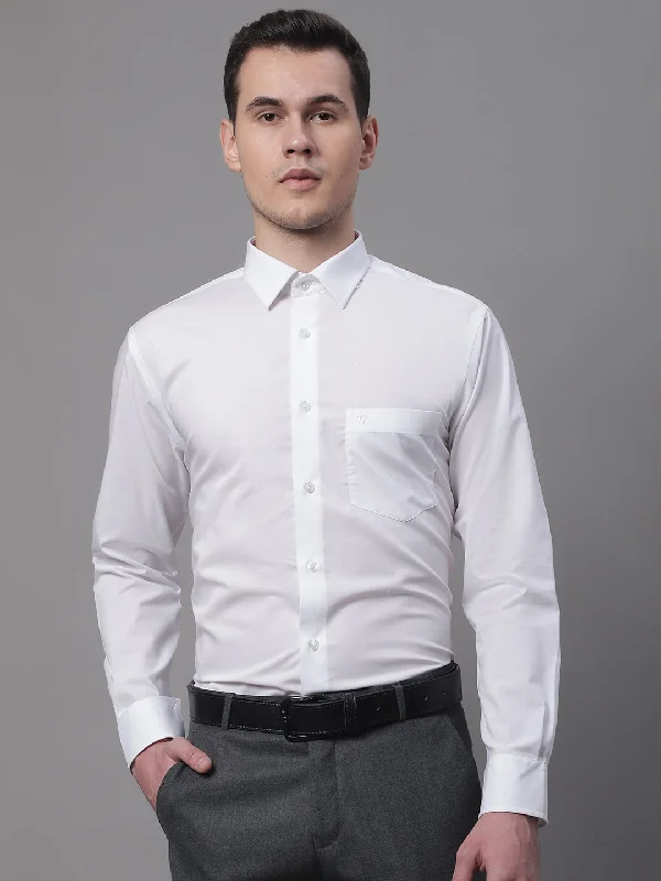 Modern Casuals Fashionable Hoodies Men's White Formal Plain Full Sleeve Shirt