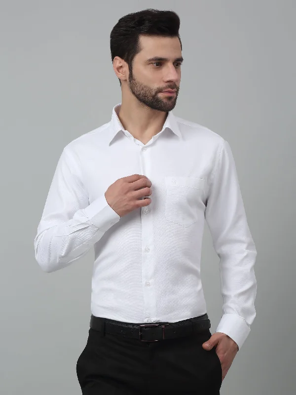 Urban Gear Stylish Shorts Men's White Formal Self Textured Full Sleeve Shirt